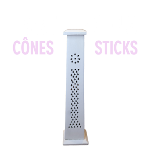 porte encens bois batons stick et cones tour blanc